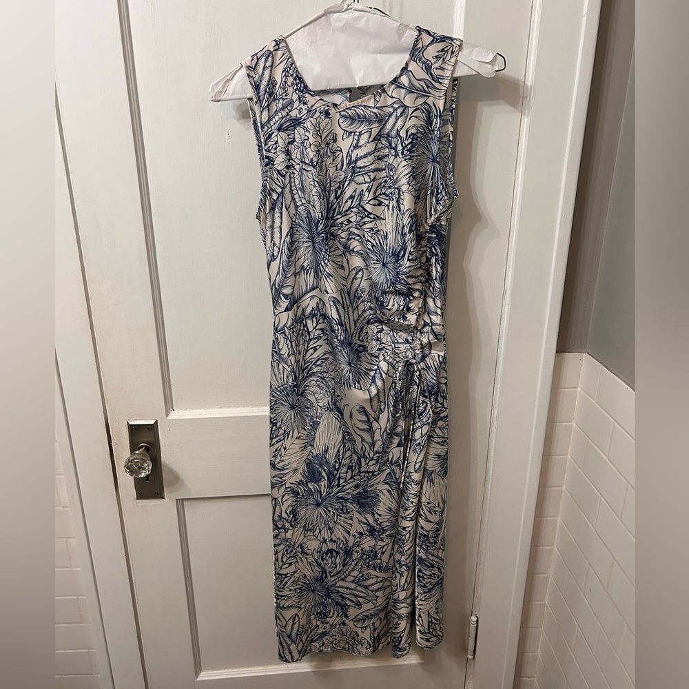 CHARLIE B Cream and Blue Floral Midi Dress